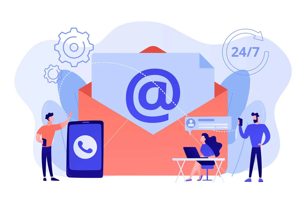 Illustrazione dei servizi di contatto: email, telefono e assistenza