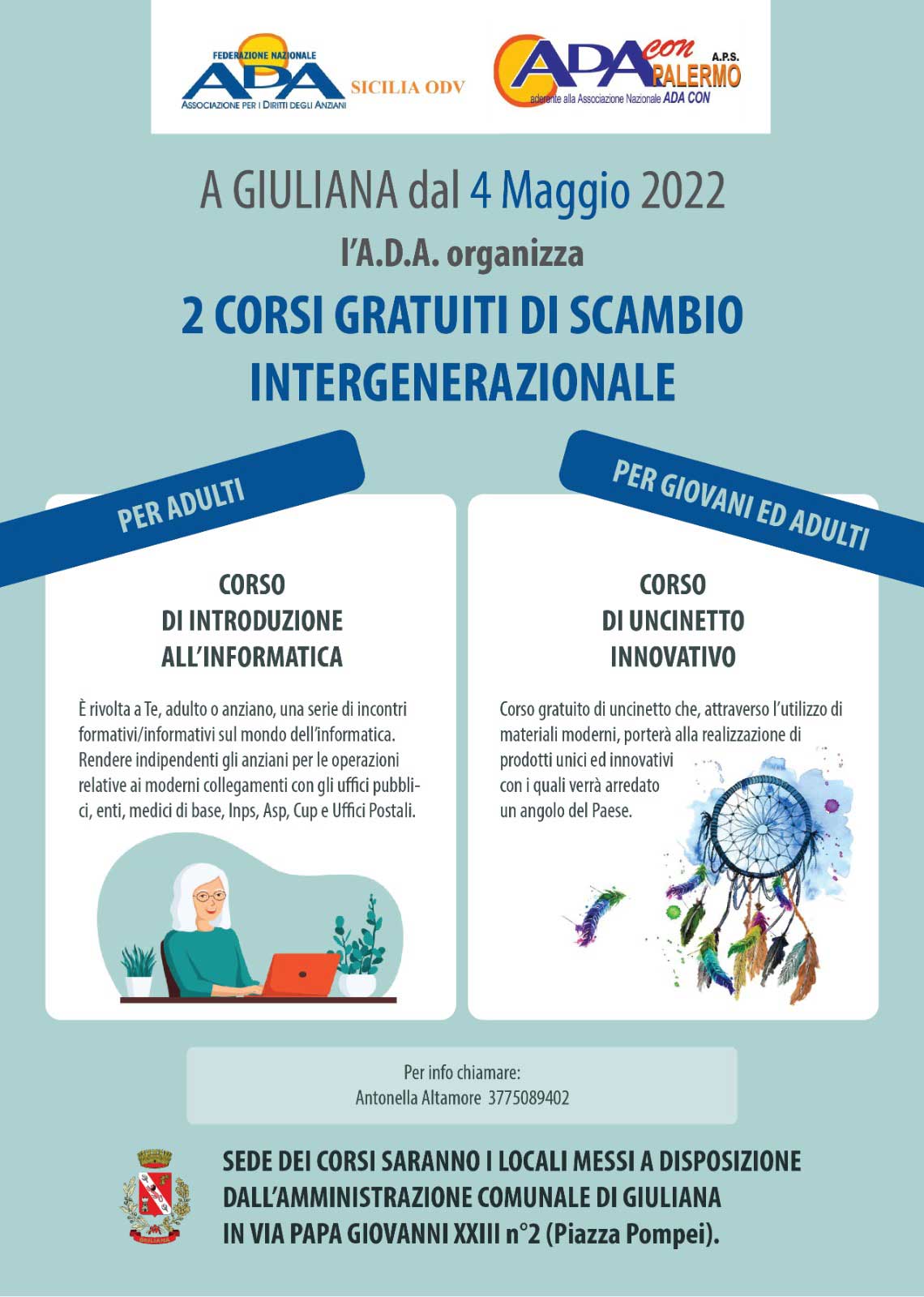 Locandina Corso uncinetto ed infromatica Palermo ADACON Camerino